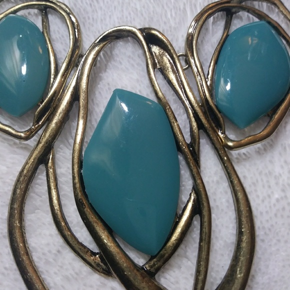 Gold tone and turquoise necklace with earrings NEW - Picture 4 of 6